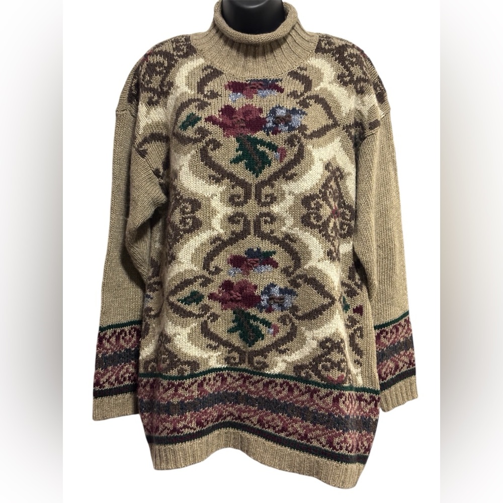 Vintage Floral Patterned Beige Sweater